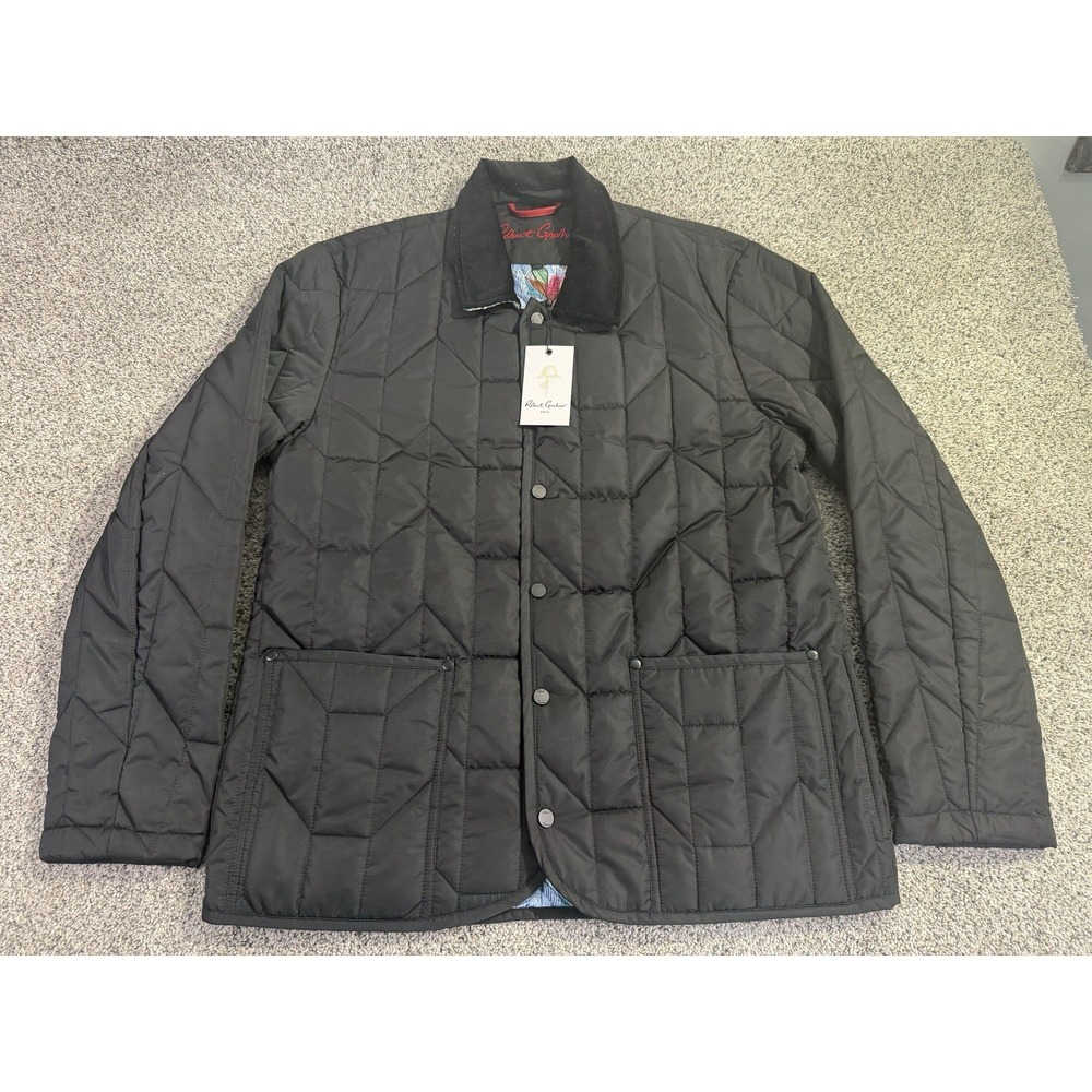 NWT Robert Graham Men's Quilted Jacket Puffer Shirt Large Black Print Lining